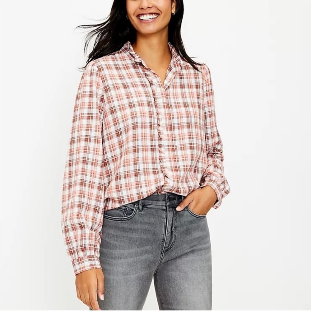LOFT Ruffled Color Button Down Shirt - NEW - Picture 9 of 9